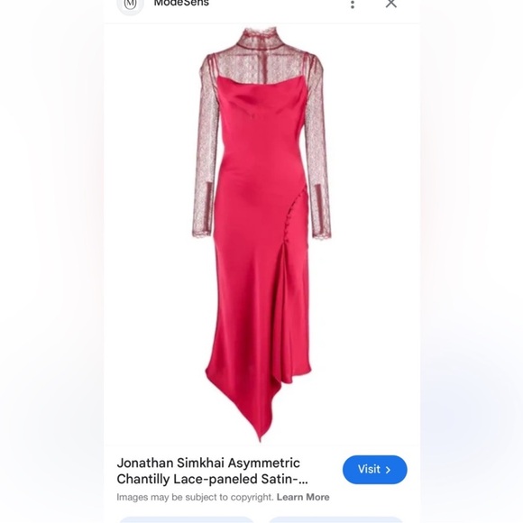 jonathan simkhai asymmetric dress JONATHAN SIMKHAI ASYMMETRIC LACE TRIMMED SATIN MIDI DRESS US 2 UK 6